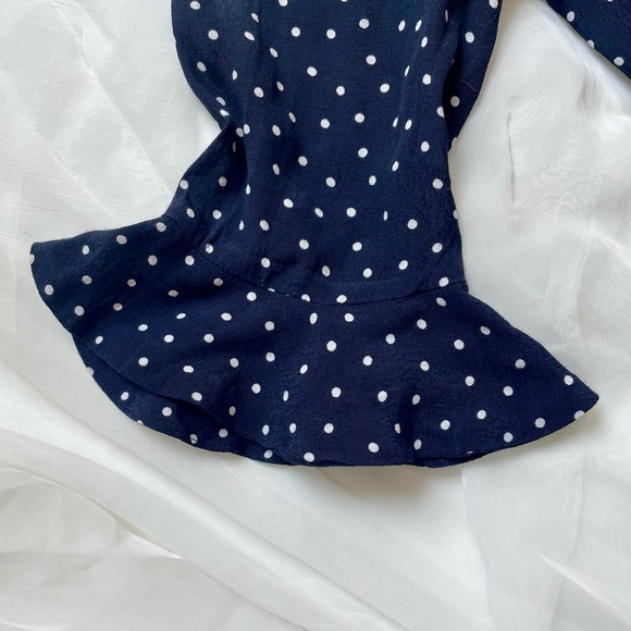 Wrap Around Short Navy Blue Polka Dot Romper - Picture 2 of 4
